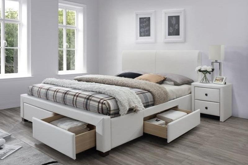 MODENA 2 bílá čalouněná postel 160x200 s úložným prostorem