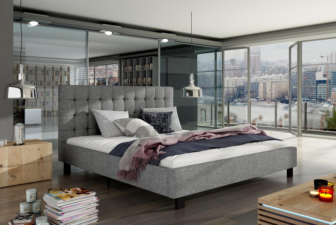 NICOLAI moderní šedá čalouněná postel | 2 rozměry