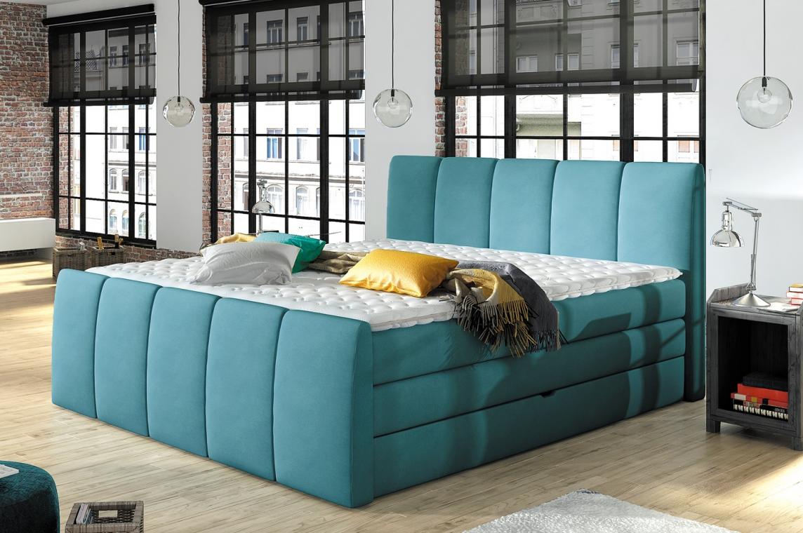 POLO čalouněná boxspring postel s úložným prostorem | 3 rozměry