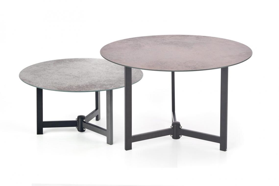 TWINS kulatý skleněný konferenční stolek s kamenným vzhledem