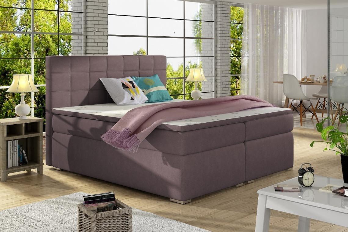 ALICIE 200x200 boxspring postel s úložným prostorem, fialová