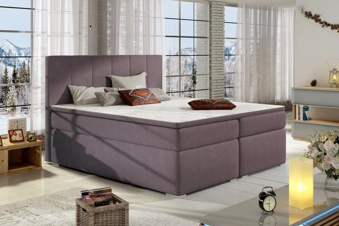 BOLERO 200x200 boxspring postel s úložným prostorem, fialová