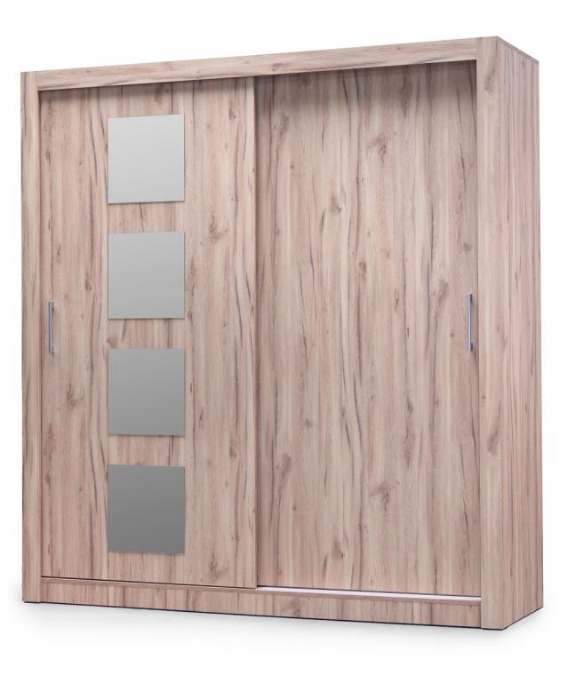 TIMEA 200 velká moderní šatní skříň s posuvnými dveřmi, dub santana