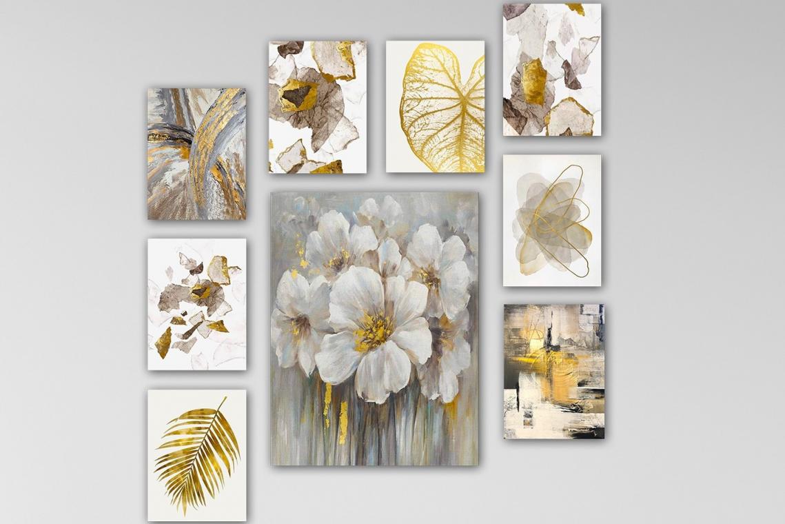 Levně KASIA sada obrazů s motivem zlatých květů