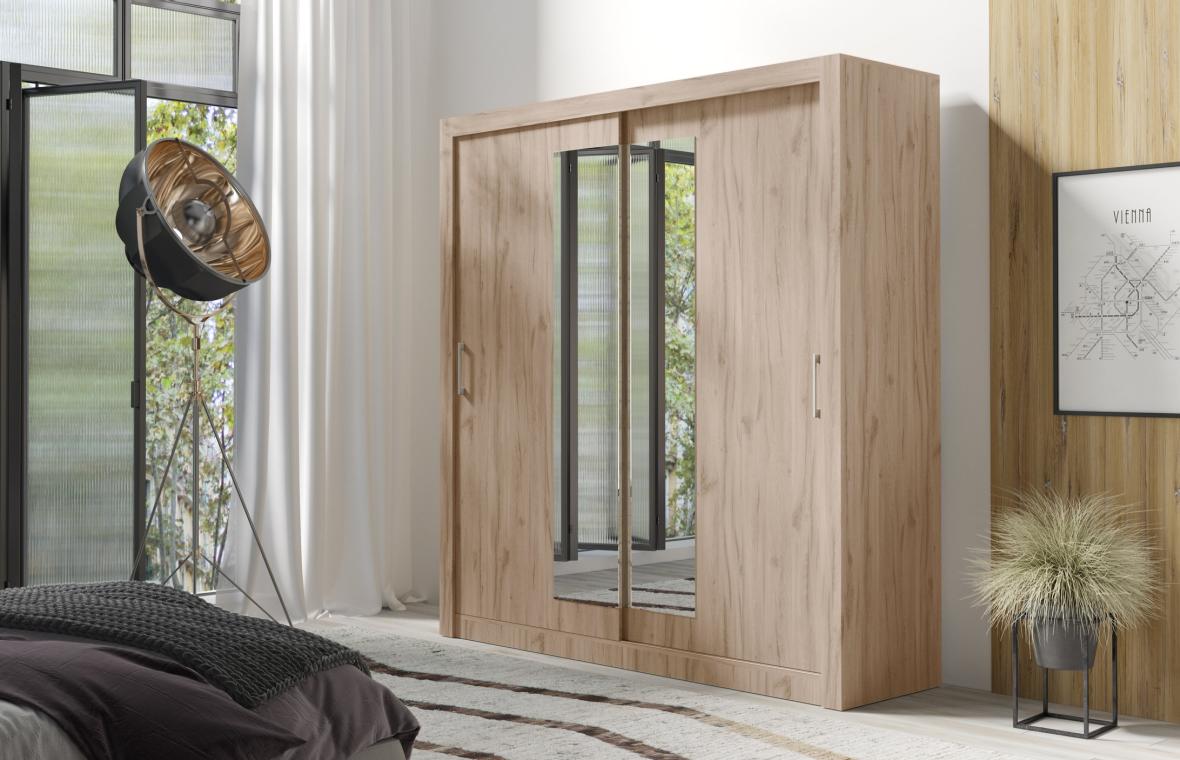 Levně TIMEA moderní šatní skříň s posuvnými dveřmi, dub estana | 3 ROZMĚRY