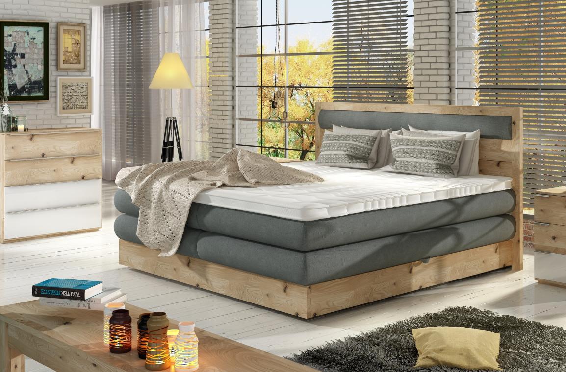 IKARUS boxspring postel 140x200  v dřevěném rámu s úložným prostorem